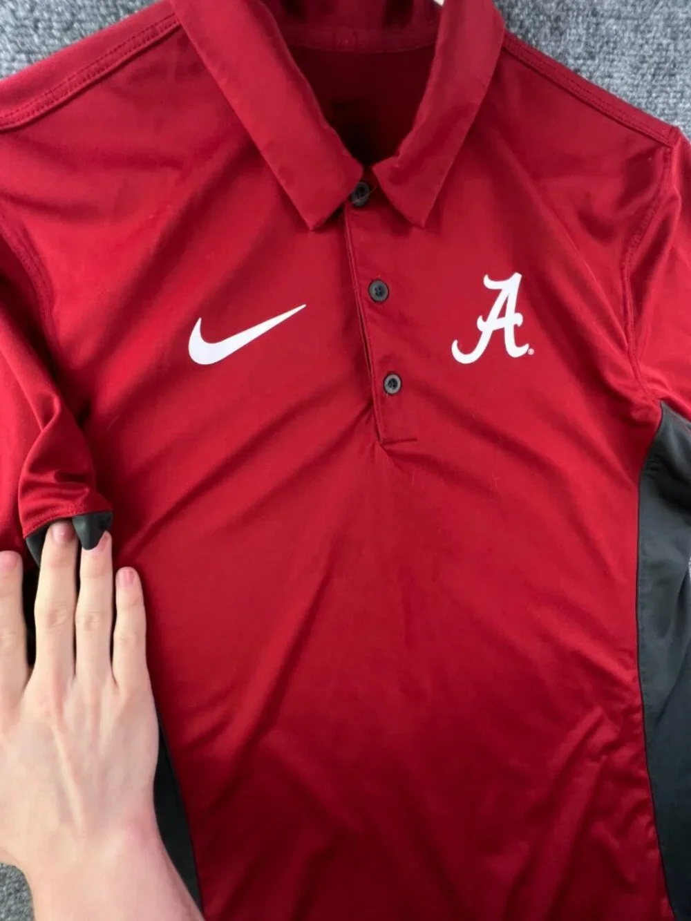 Nike Small Alabama Crimson Tide Polo Dri-fit Short Sleeve Red Gray Short Sleeve